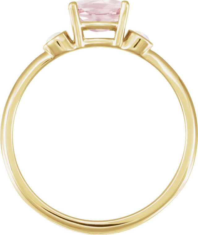 14K Gold Natural Pink Morganite & Natural White Opal Oval 4-Prong Accented Ring - Yellow Gold - view 2