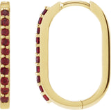14K Gold Round Natural Mozambique Garnet Accented Elongated Hoop Earrings – 20x13.39mm – 1.5mm Stones - Yellow Gold - view 3