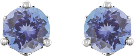 Platinum Natural Tanzanite Round 3-Prong Stud Earrings - view 2