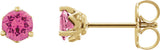14K Gold Natural Pink Spinel Round 3-Prong Stud Earrings - Yellow Gold