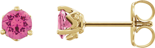 14K Gold Natural Pink Spinel Round 3-Prong Stud Earrings - Yellow Gold