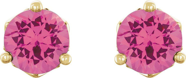 14K Gold Natural Pink Spinel Round 3-Prong Stud Earrings - Yellow Gold - view 2