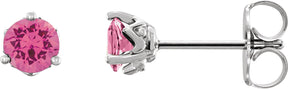 Platinum Natural Pink Spinel Round 3-Prong Stud Earrings