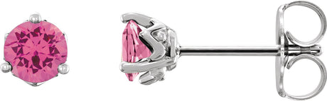 Platinum Natural Pink Spinel Round 3-Prong Stud Earrings