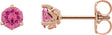 14K Gold Natural Pink Spinel Round 3-Prong Stud Earrings - Rose Gold