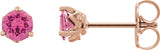 14K Gold Natural Pink Spinel Round 3-Prong Stud Earrings - Rose Gold