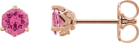 14K Gold Natural Pink Spinel Round 3-Prong Stud Earrings - Rose Gold