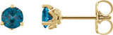 14K Gold Natural London Blue Topaz Round 3-Prong Stud Earrings - Yellow Gold