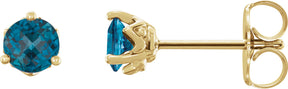 14K Gold Natural London Blue Topaz Round 3-Prong Stud Earrings - Yellow Gold