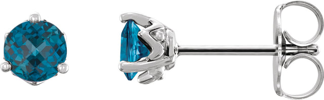 Platinum Natural London Blue Topaz Round 3-Prong Stud Earrings