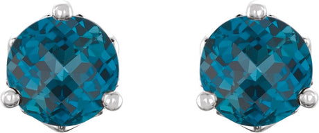 Platinum Natural London Blue Topaz Round 3-Prong Stud Earrings - view 2