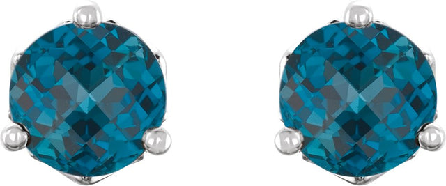 14K Gold Natural London Blue Topaz Round 3-Prong Stud Earrings - White Gold - view 2