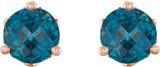 14K Gold Natural London Blue Topaz Round 3-Prong Stud Earrings - Rose Gold - view 2