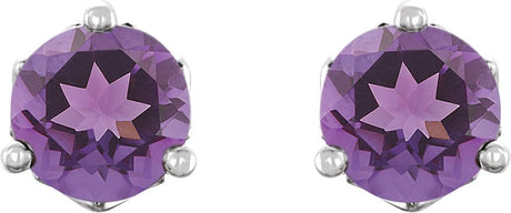 Platinum Natural Amethyst Round 3-Prong Stud Earrings - view 2