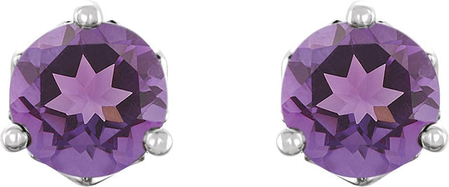 14K Gold Natural Amethyst Round 3-Prong Stud Earrings - White Gold - view 2