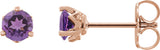 14K Gold Natural Amethyst Round 3-Prong Stud Earrings - Rose Gold