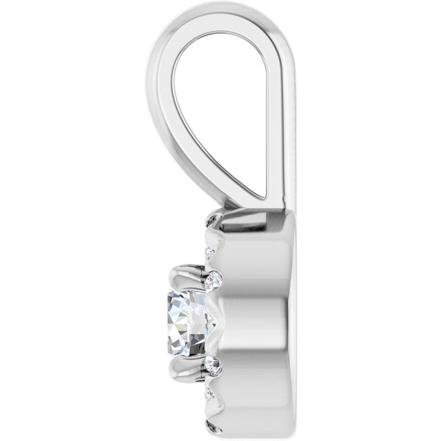 14K Gold Emerald Natural White Sapphire Halo-Style Necklace or Pendant - White Gold - view 6