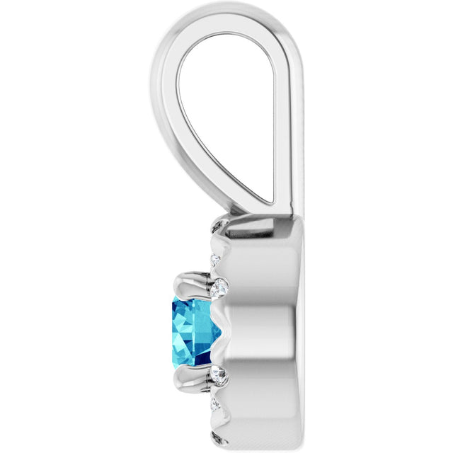 Platinum Emerald Natural Blue Zircon Halo-Style Necklace or Pendant - view 6