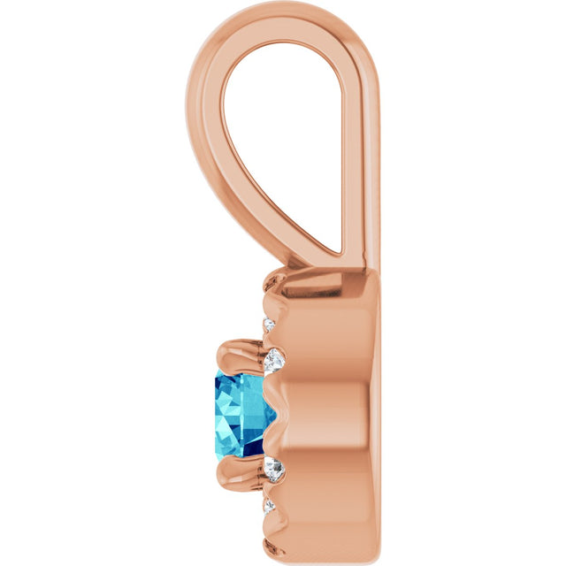 14K Gold Emerald Natural Blue Zircon Halo-Style Necklace or Pendant - Rose Gold - view 6