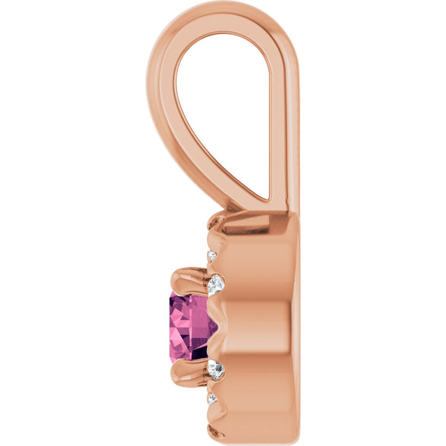 14K Gold Emerald Natural Pink Tourmaline Halo-Style Necklace or Pendant - Rose Gold - view 6