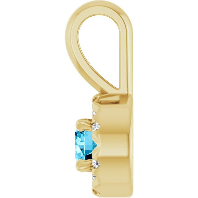 14K Gold Emerald Natural Aquamarine Halo-Style Necklace or Pendant - Yellow Gold - view 6