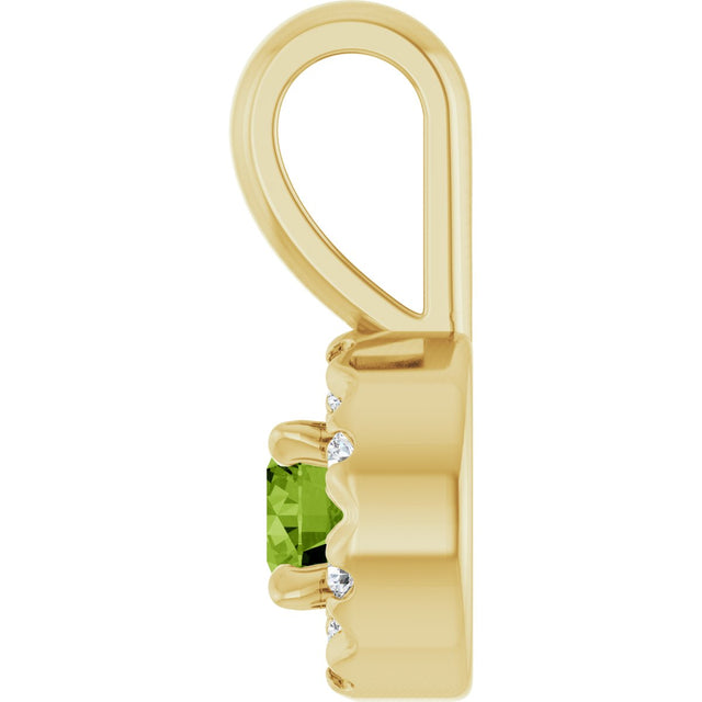 14K Gold Emerald Natural Peridot Halo-Style Necklace or Pendant - Yellow Gold - view 6