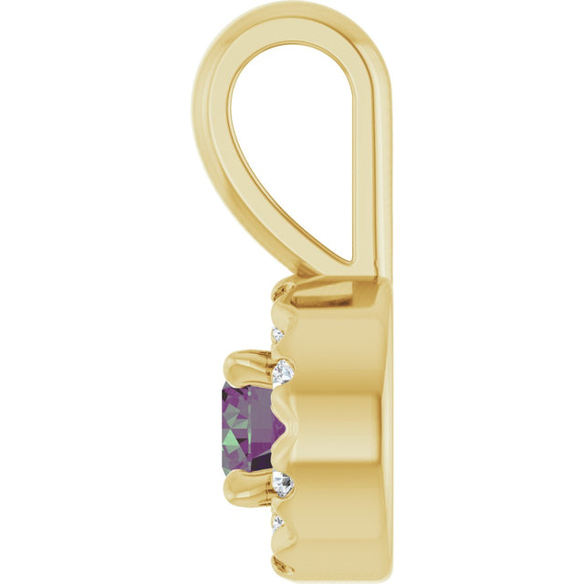 14K Gold Emerald Lab-Grown Alexandrite Halo-Style Necklace or Pendant - Yellow Gold - view 6