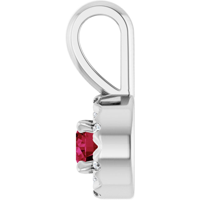 Platinum Emerald Natural Ruby Halo-Style Necklace or Pendant - view 6