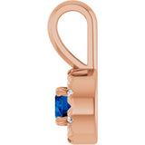 14K Gold Emerald Lab-Grown Blue Sapphire Halo-Style Necklace or Pendant - Rose Gold - view 6