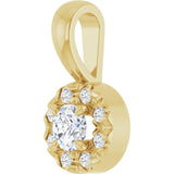 14K Gold Emerald Natural White Sapphire Halo-Style Necklace or Pendant - Yellow Gold - view 5