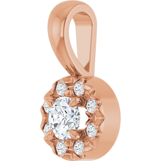 14K Gold Emerald Natural White Sapphire Halo-Style Necklace or Pendant - Rose Gold - view 5