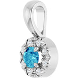 14K Gold Emerald Natural Blue Zircon Halo-Style Necklace or Pendant - White Gold - view 5