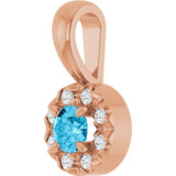 14K Gold Emerald Natural Aquamarine Halo-Style Necklace or Pendant - Rose Gold - view 5