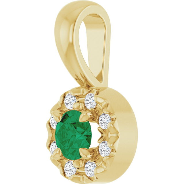 14K Gold Emerald Lab-Grown Emerald Halo-Style Necklace or Pendant - Yellow Gold - view 5
