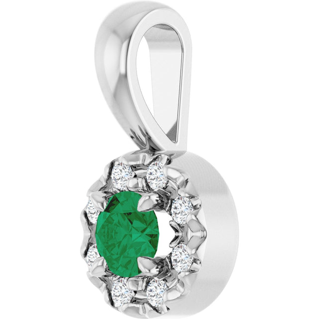 Platinum Emerald Lab-Grown Emerald Halo-Style Necklace or Pendant - view 5
