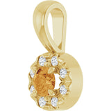 14K Gold Emerald Natural Citrine Halo-Style Necklace or Pendant - Yellow Gold - view 5