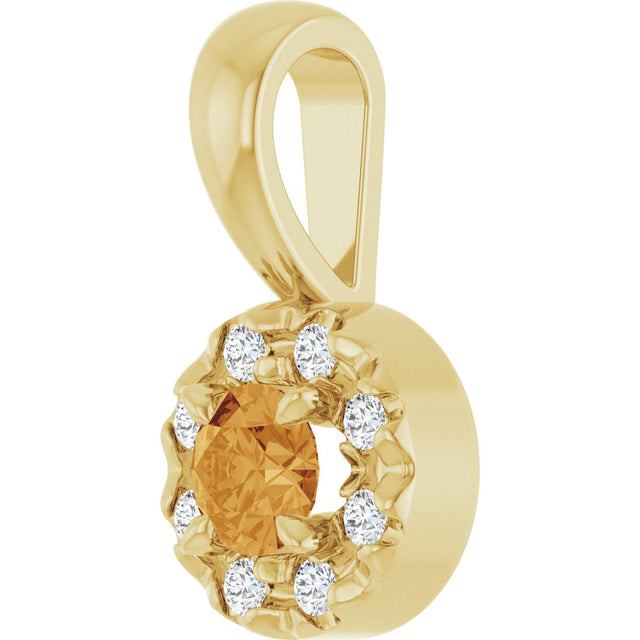 14K Gold Emerald Natural Citrine Halo-Style Necklace or Pendant - Yellow Gold - view 5