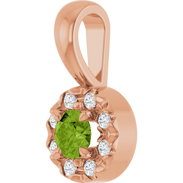 14K Gold Emerald Natural Peridot Halo-Style Necklace or Pendant - Rose Gold - view 5