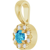 14K Gold Emerald Natural Blue Zircon Halo-Style Necklace or Pendant - Yellow Gold - view 5