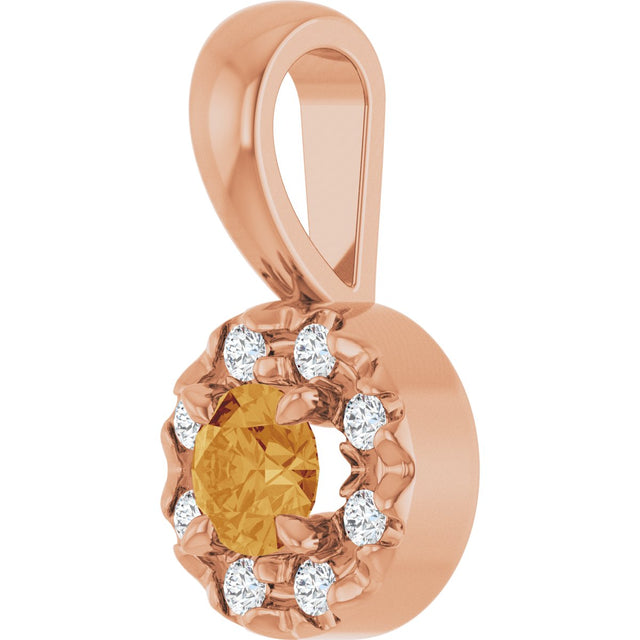 14K Gold Emerald Natural Citrine Halo-Style Necklace or Pendant - Rose Gold - view 5