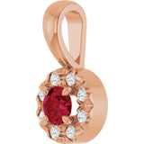 14K Gold Emerald Natural Ruby Halo-Style Necklace or Pendant - Rose Gold - view 5