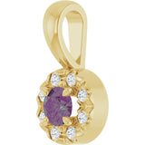 14K Gold Emerald Lab-Grown Alexandrite Halo-Style Necklace or Pendant - Yellow Gold - view 5