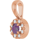 14K Gold Emerald Lab-Grown Alexandrite Halo-Style Necklace or Pendant - Rose Gold - view 5