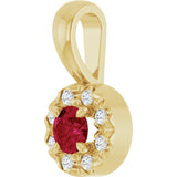 14K Gold Emerald Lab-Grown Ruby Halo-Style Necklace or Pendant - Yellow Gold - view 5