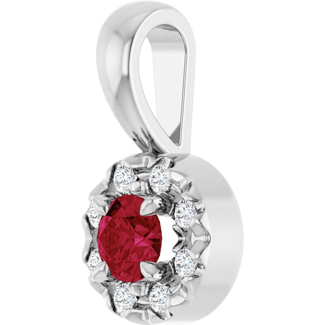 14K Gold Emerald Natural Ruby Halo-Style Necklace or Pendant - White Gold - view 5