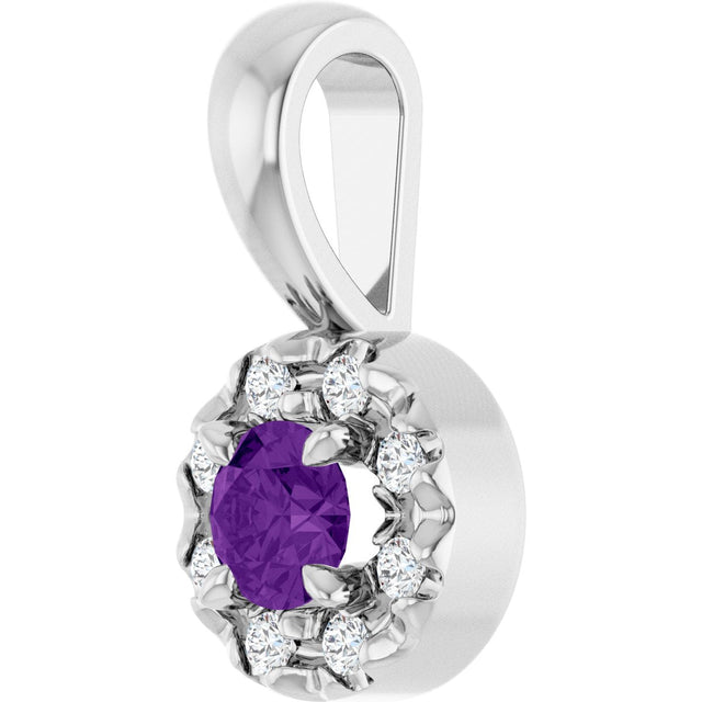 Platinum Emerald Natural Amethyst Halo-Style Necklace or Pendant - view 5