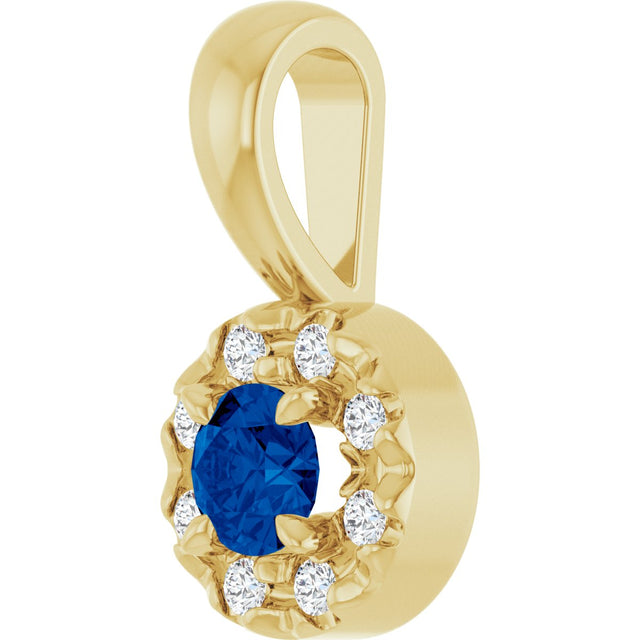 14K Gold Emerald Lab-Grown Blue Sapphire Halo-Style Necklace or Pendant - Yellow Gold - view 5