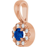 14K Gold Emerald Natural Blue Sapphire Halo-Style Necklace or Pendant - Rose Gold - view 5