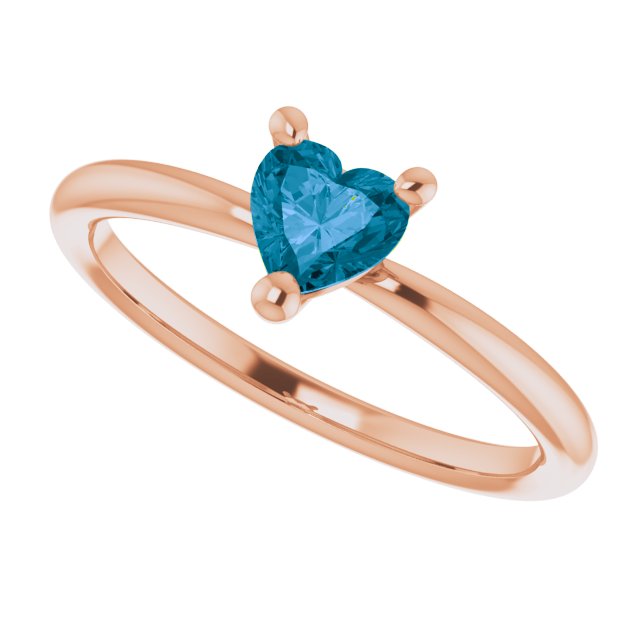 14K Gold Natural London Blue Topaz Heart Solitaire Ring - Rose Gold - view 5