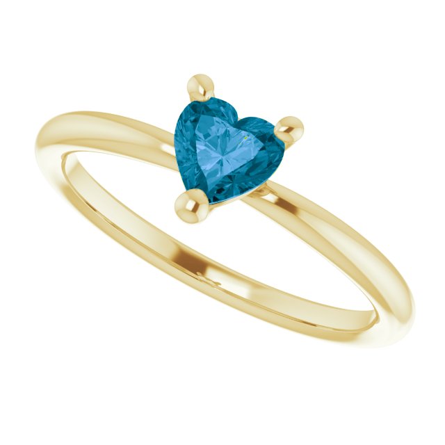 14K Gold Natural London Blue Topaz Heart Solitaire Ring - Yellow Gold - view 5